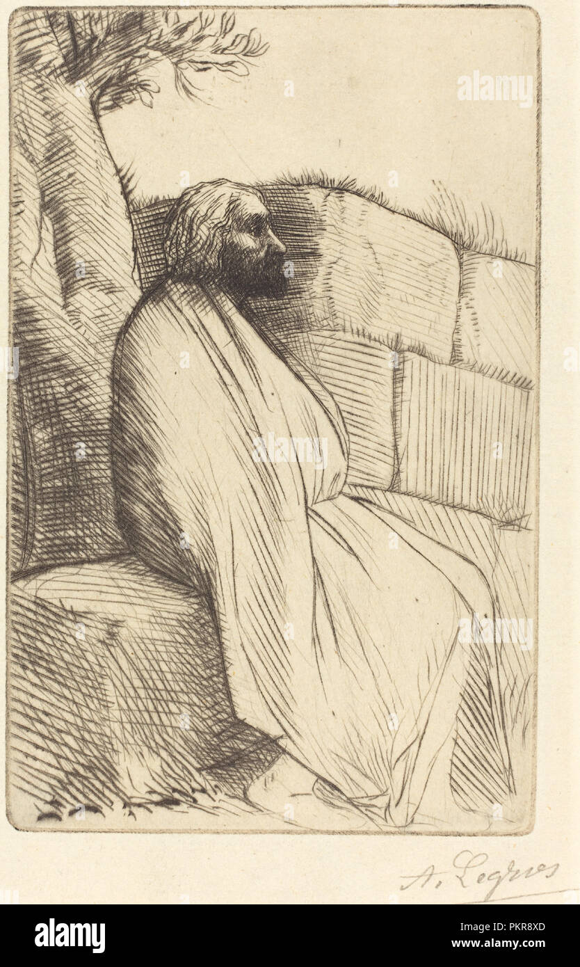 Philospher (Le philosophe). Medium: etching? and drypoint. Museum: National Gallery of Art, Washington DC. Author: Alphonse Legros. Stock Photo