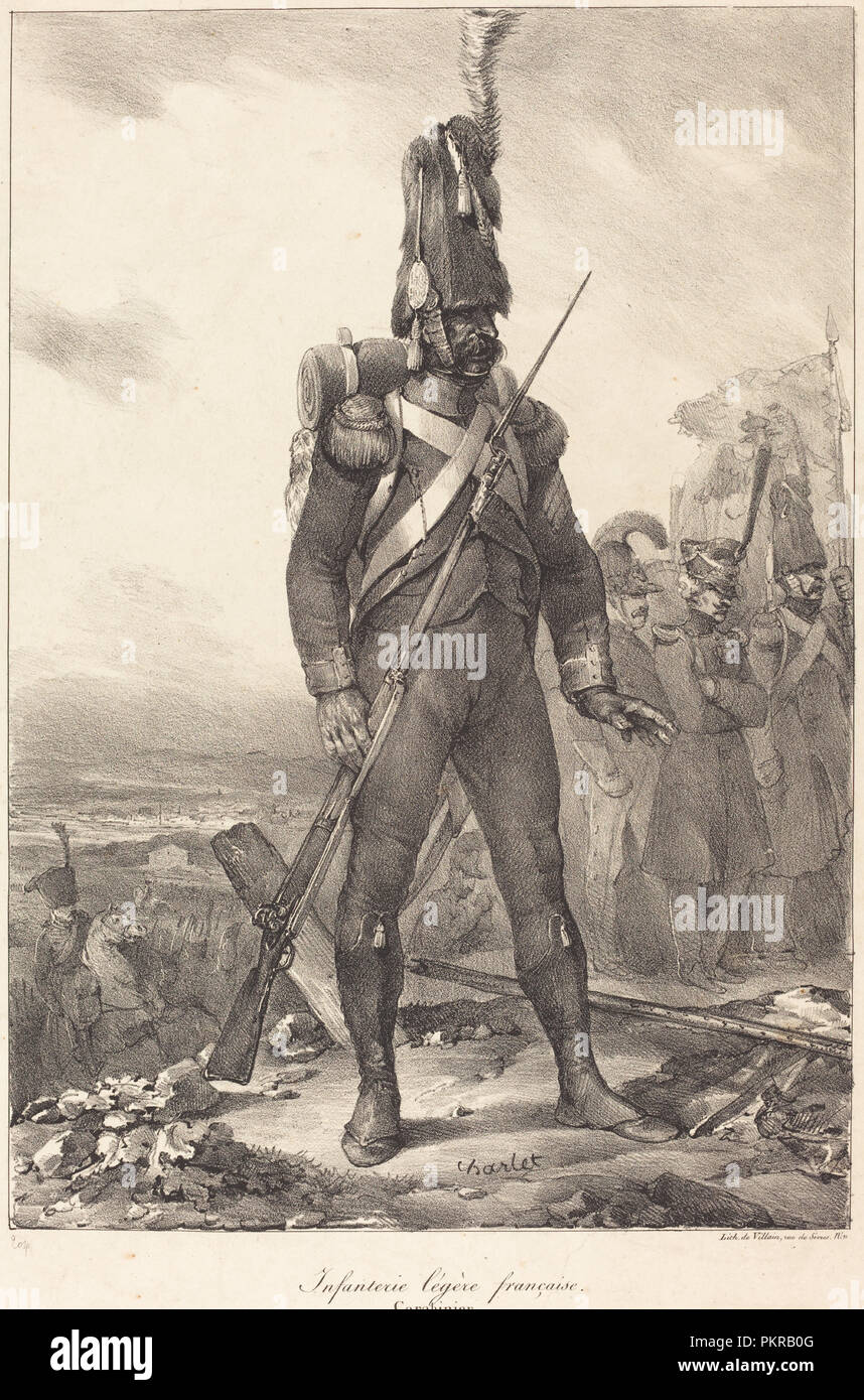 Infanterie legère française, Carabinier. Dated: 1822. Medium: lithograph. Museum: National Gallery of Art, Washington DC. Author: Nicolas-TousSaint Charlet. Stock Photo