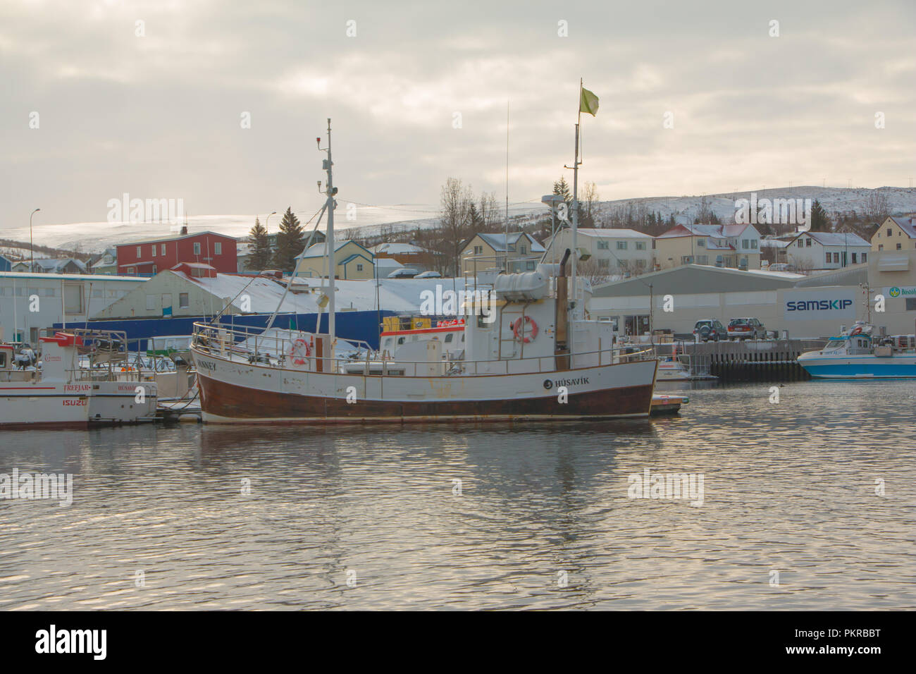 Whale watching boat in husavik Stock Photo - Alamy