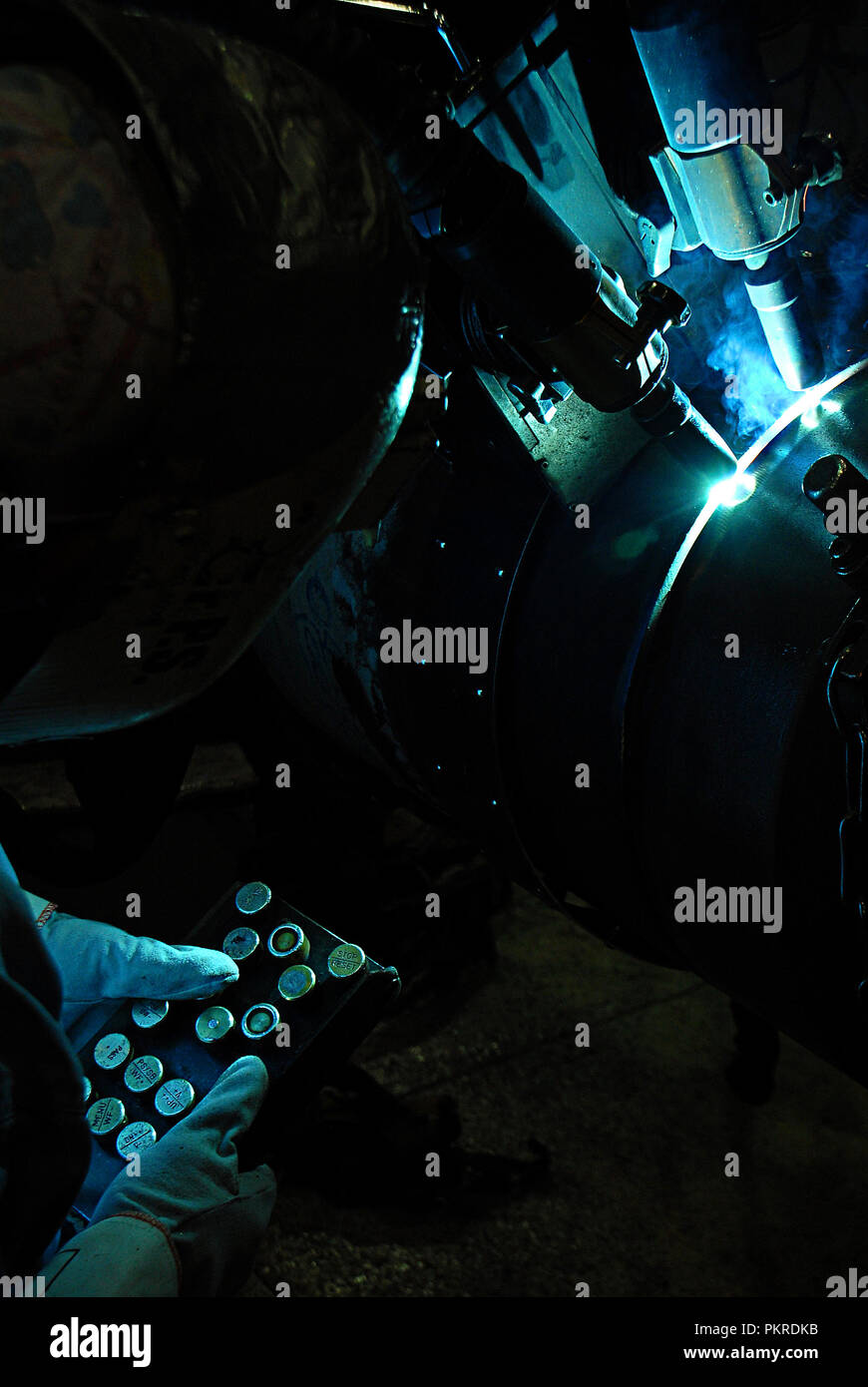 Offshore welding. Tube welding machine. Stock Photo