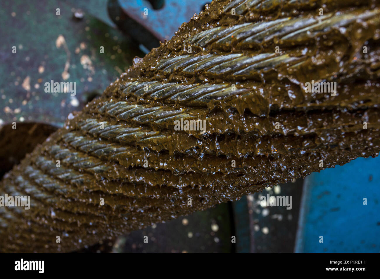 Steel cable with grease. Industrial abstract background. Steel cable