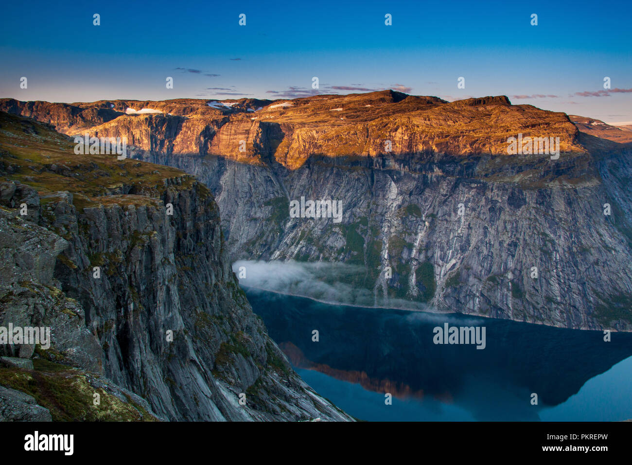 looking into deep and narrow norway fjords Stock Photo Alamy