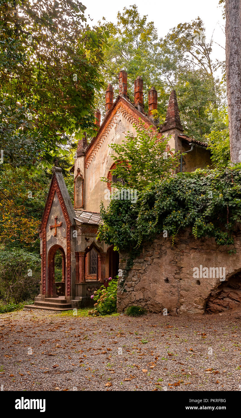 Italy Piedmont Busca Castello del Roccolo and park - The chapel Stock Photo