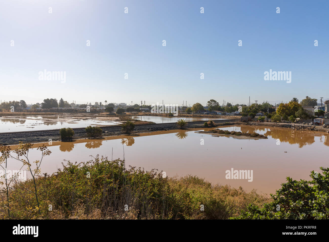 Alviso; view from Hope Street, by Alviso Marina County Park entrance; California, USA Stock Photo