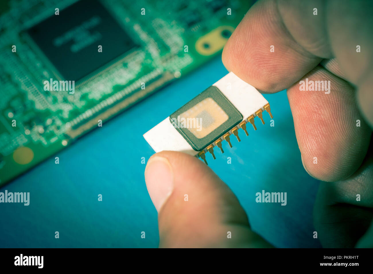 Silicon ceramic chip in the hand Stock Photo