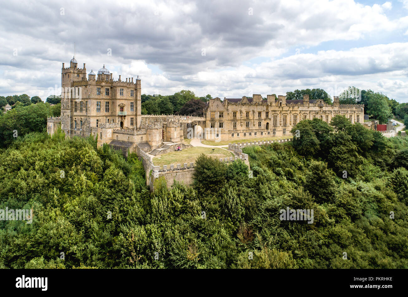 Bolsover castle in Nottinghamshire, England, UK. Partly ruined. Aerial view Stock Photo