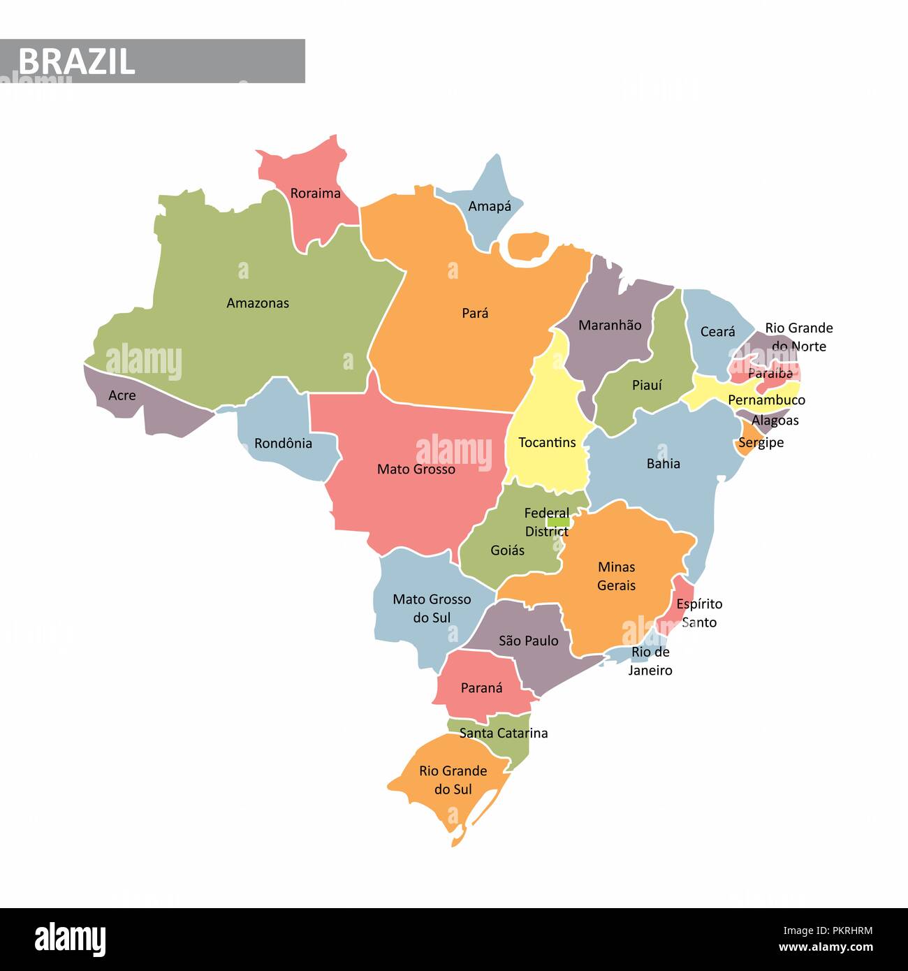 Map of Brazil with divisions of states Stock Vector