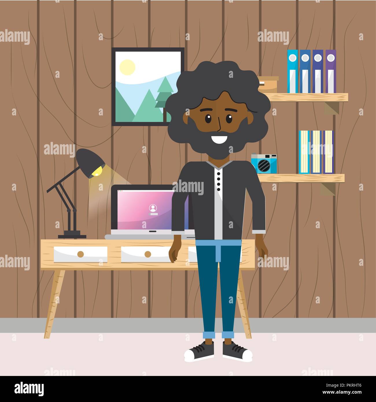 Worker at home office Stock Vector