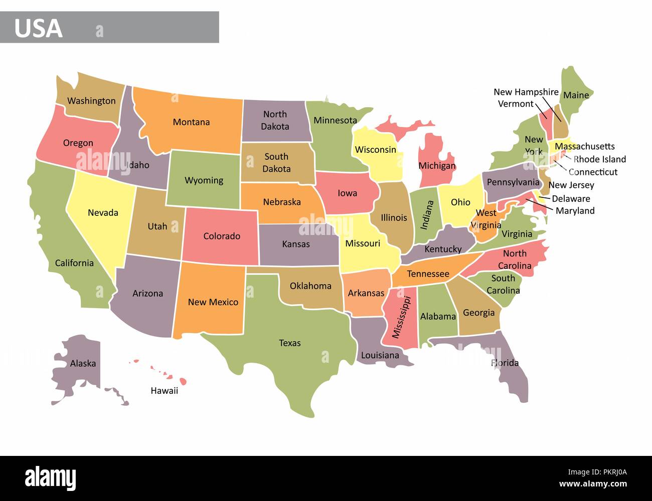 Colorful Map Of The United States Of America With States Identified Colorful Map Of The United States Of America With States Identified PKRJ0A