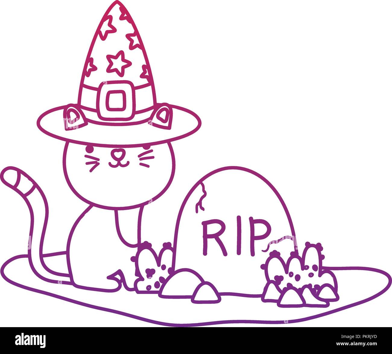 degraded outline cute cat with hat and rip stone Stock Vector Image ...