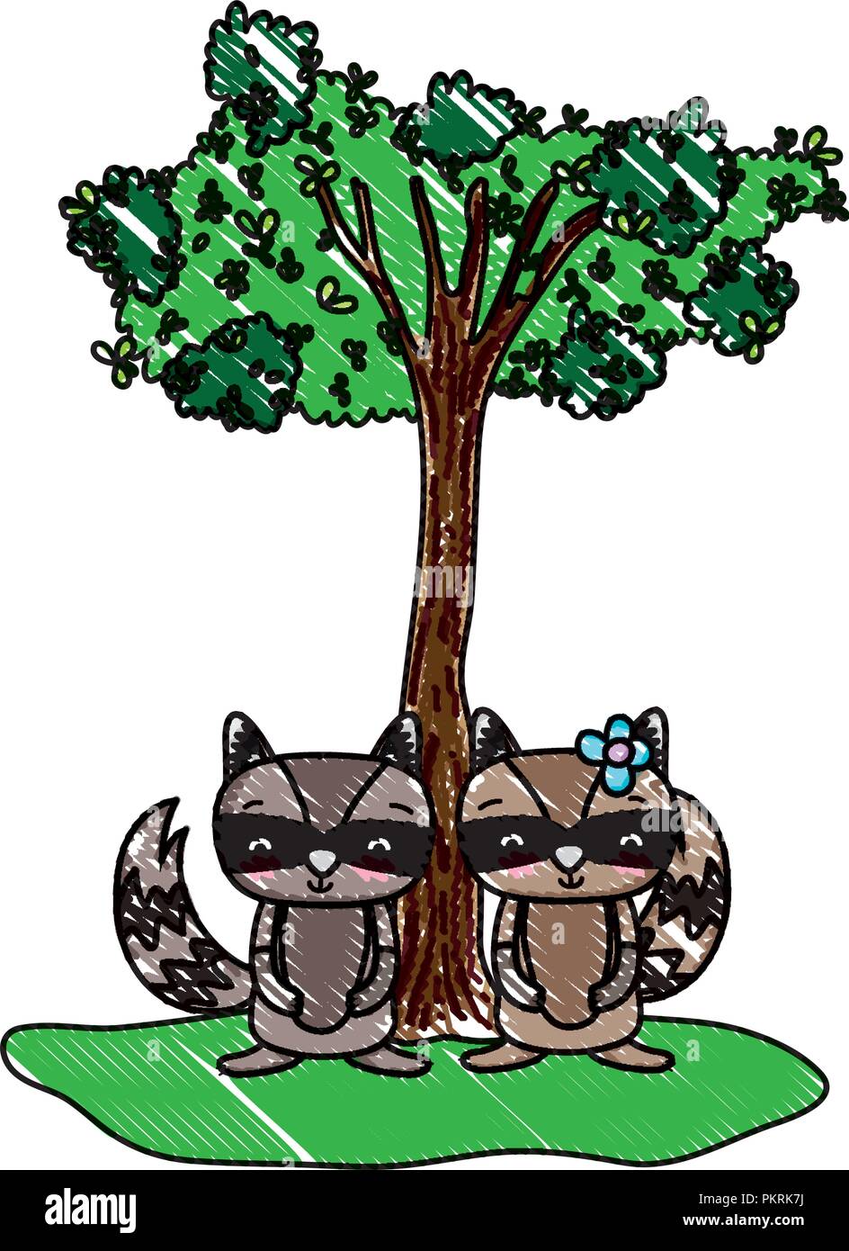 grated cute raccoon couple animal and tree Stock Vector Image & Art - Alamy