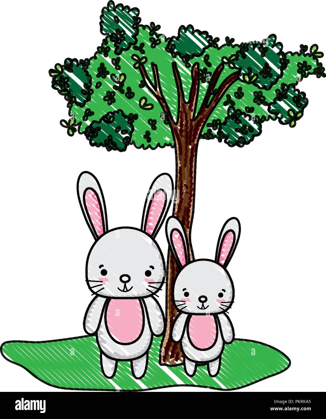 Happy Tree Animals Rabbit grated cute couple rabbit animal and tree Stock Vector Image & Art - Alamy