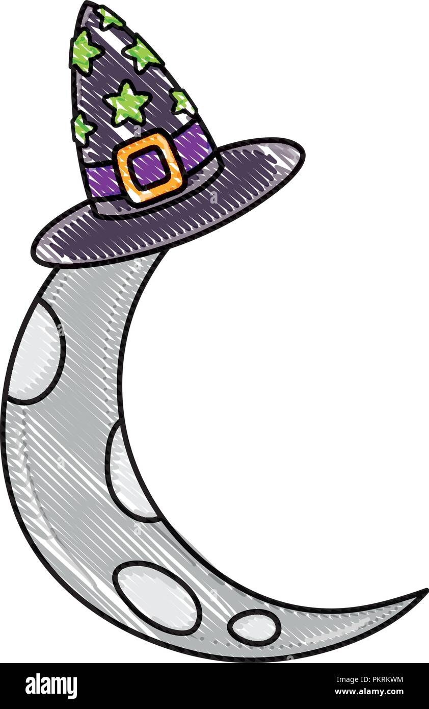 grated cute moon with witch hat style Stock Vector Image & Art - Alamy