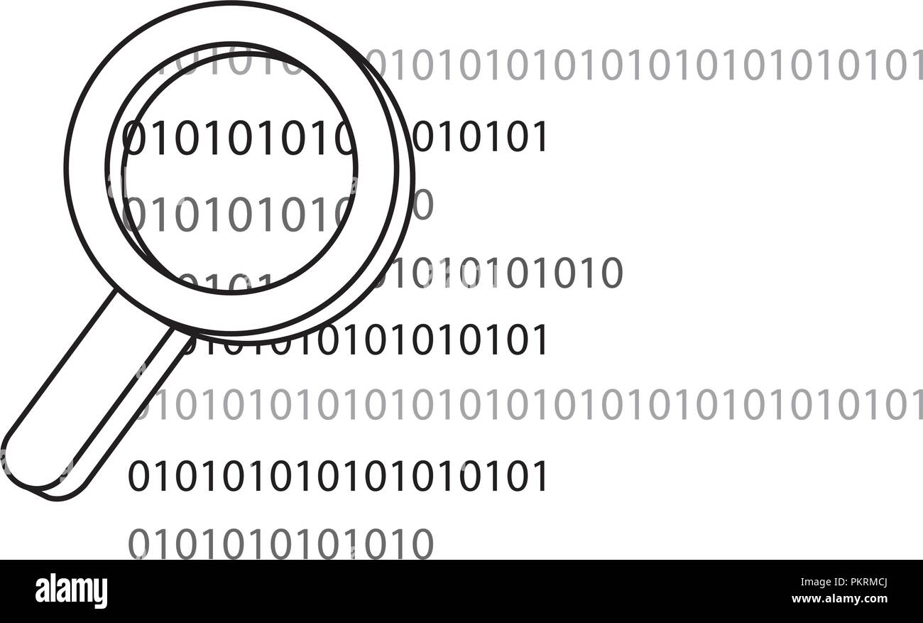 outline magnifying glass programming code technology Stock Vector