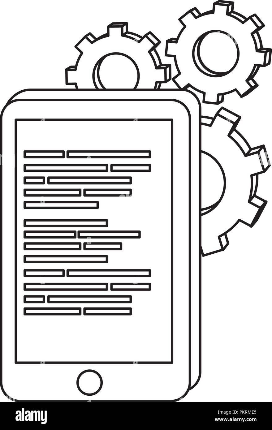 outline smartphone with data code and industry gears Stock Vector Image ...
