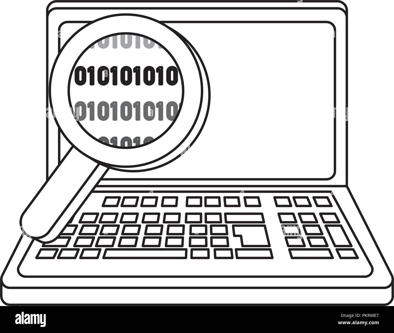 outline laptop technology with magnifying glass and data code Stock ...