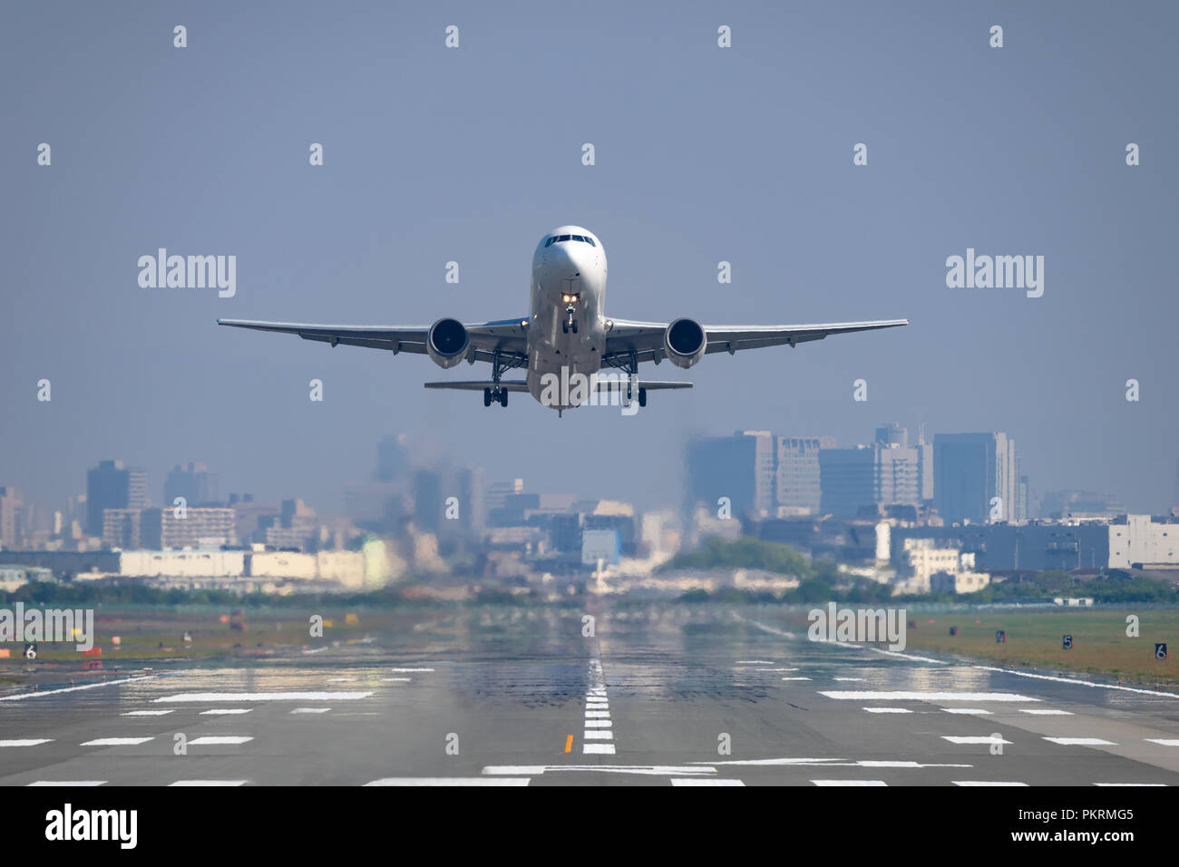 Boeing 767-300ER taking off from the airport. Stock Photo