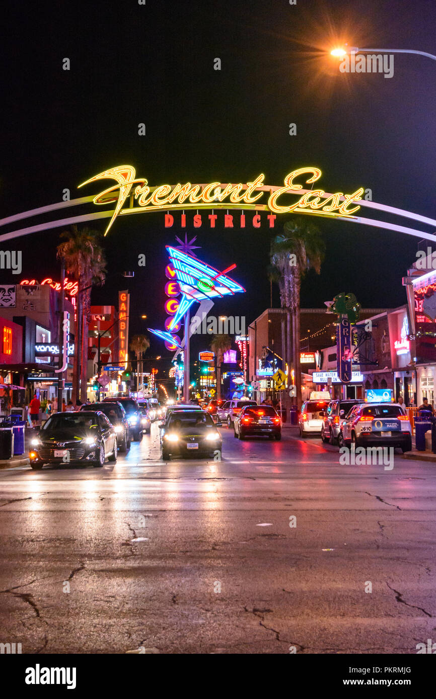 The Entrance To Famous Fremont Street In Las Vegas Nevada With Neon Signs And Tourists Stock Photo