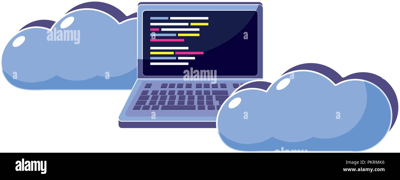 data cloud with laptop and code programming Stock Vector