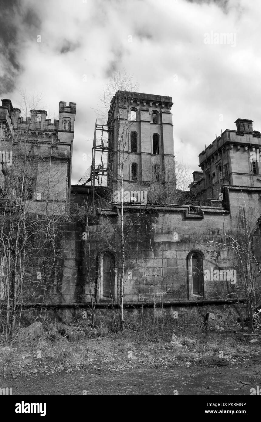 EAST DUNBARTONSHIRE, SCOTLAND -APRIL 3RD 2013: Lennox Castle in ruins. The castle was old maternity and psychiatric hospital. Stock Photo