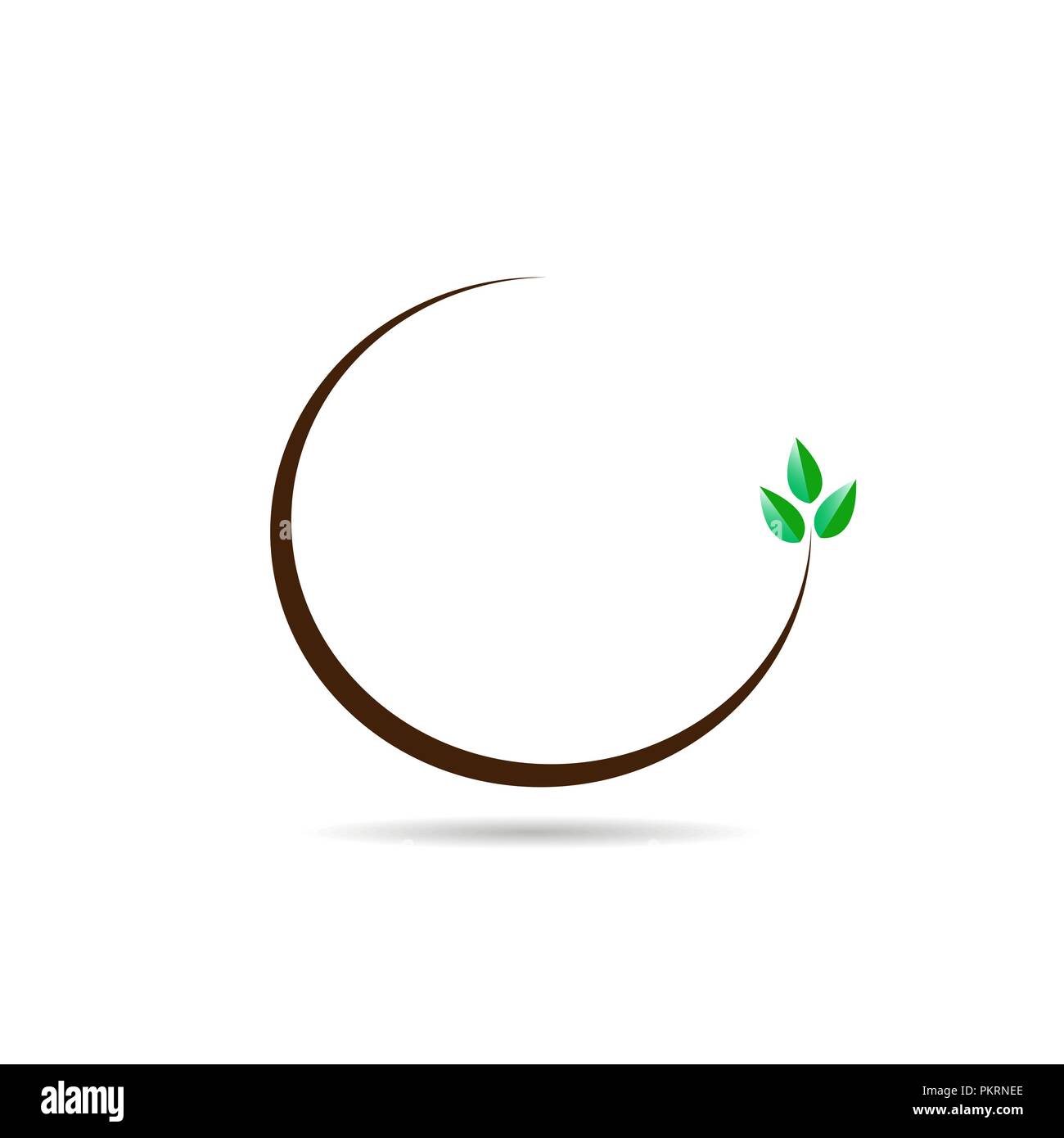 Flat logo with a semicircular branch with three green leaves Stock Vector