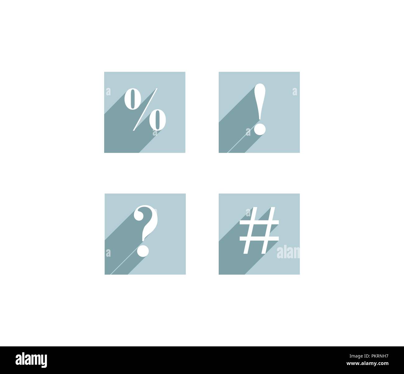 Set of icons with exclamation and question marks, percent sign and bars