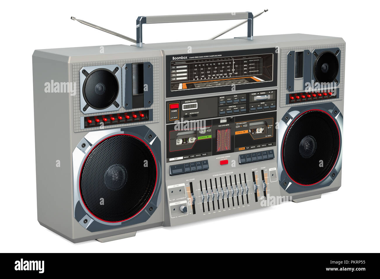 Retro Boombox 1980s on the wooden table, 3D rendering Stock Photo