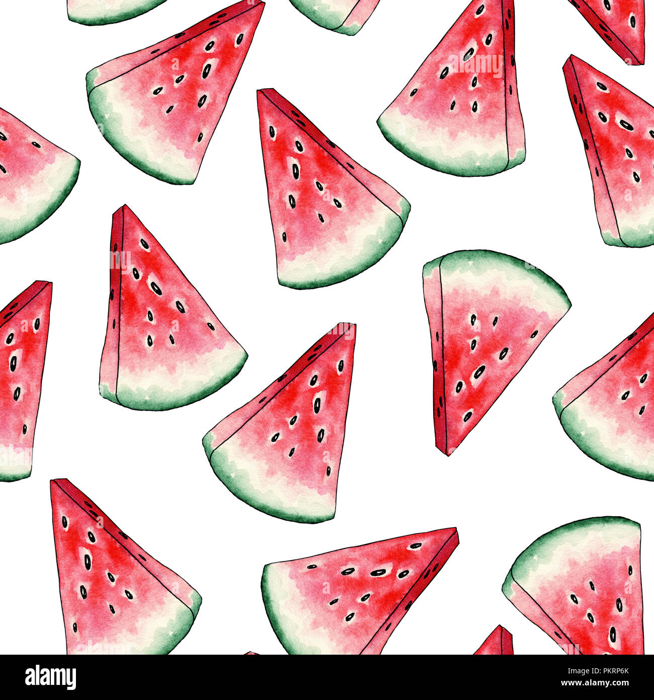 Red Watermelon Slices Seamless Pattern on White Background. Bright ...