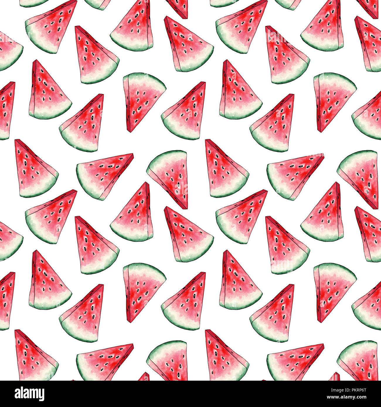Red Watermelon Slices Seamless Pattern on White Background. Bright ...