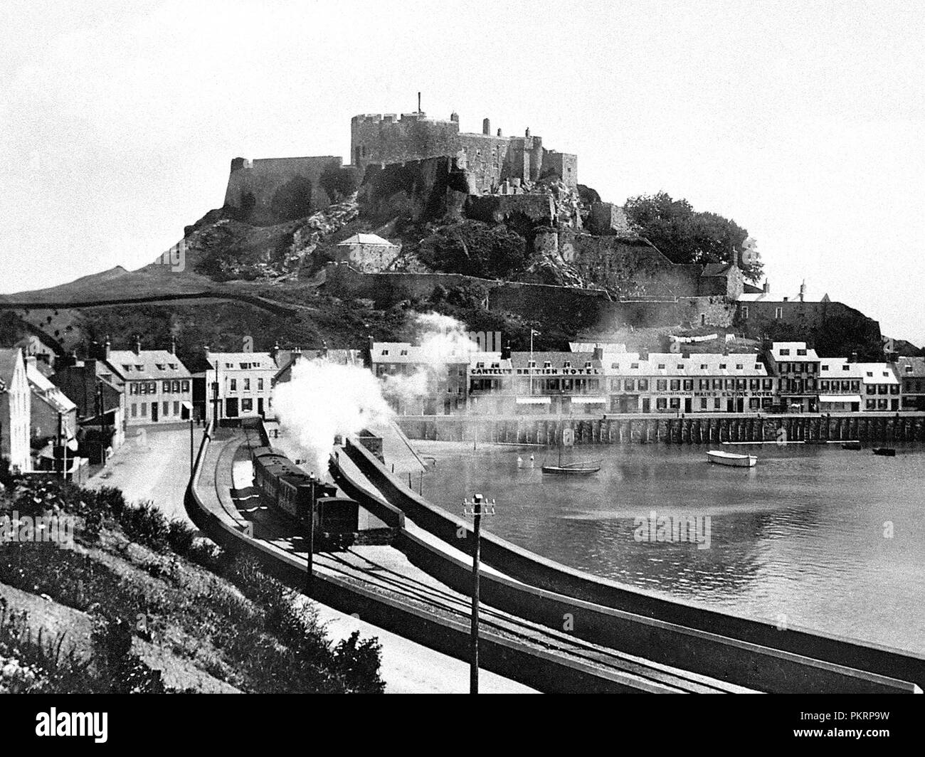 Steam railway, Mount Orgueil Castle, Jersey, Channel Islands, early 1900s Stock Photo