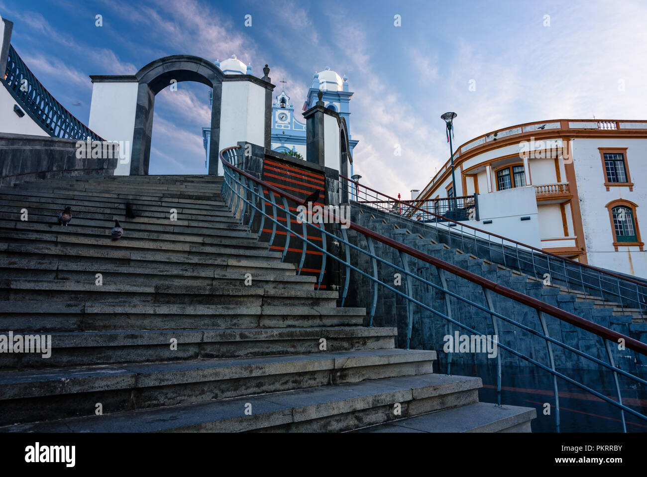 view of the stairs that lead to the main church in angra do heroismo, azores portugal Stock Photo