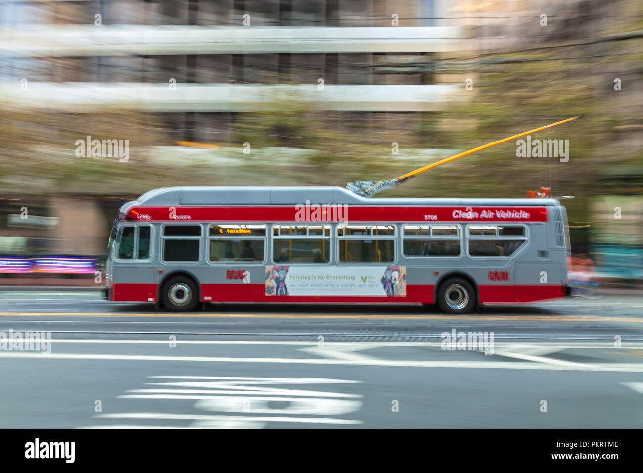 San Francisco new electric trolley bus on Market Street, California