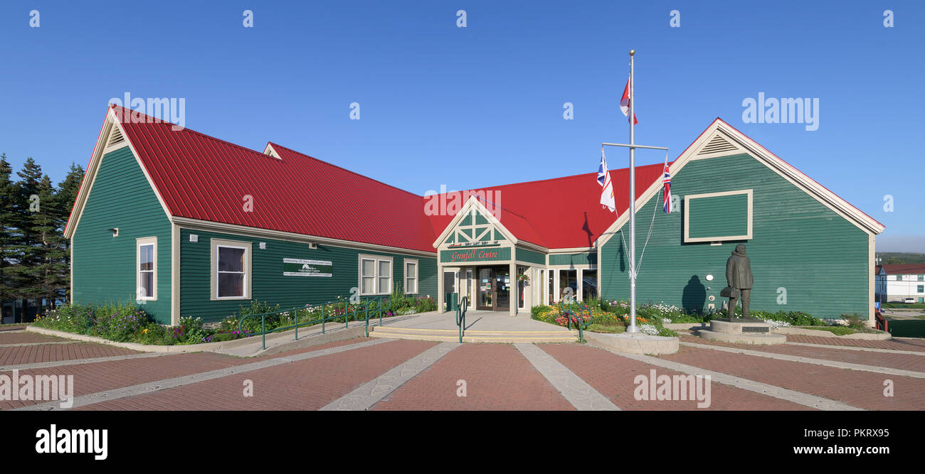 Panorama of the exterior of the Grenfell Interpretation Centre on West