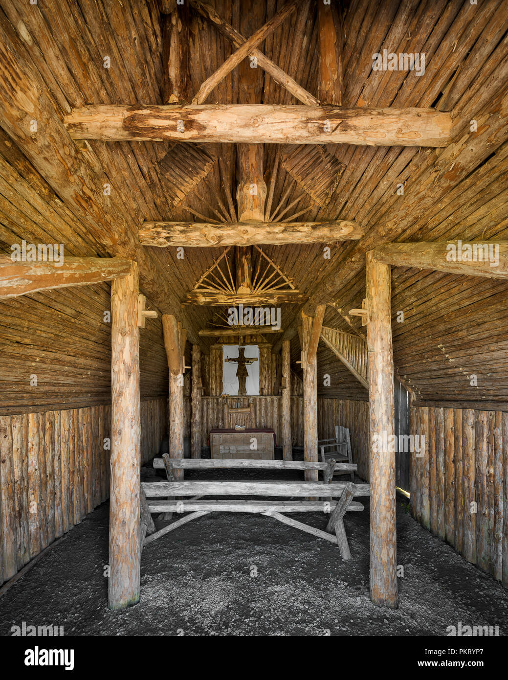 Interior of a Viking church at Norstead, a reconstruction of a Viking