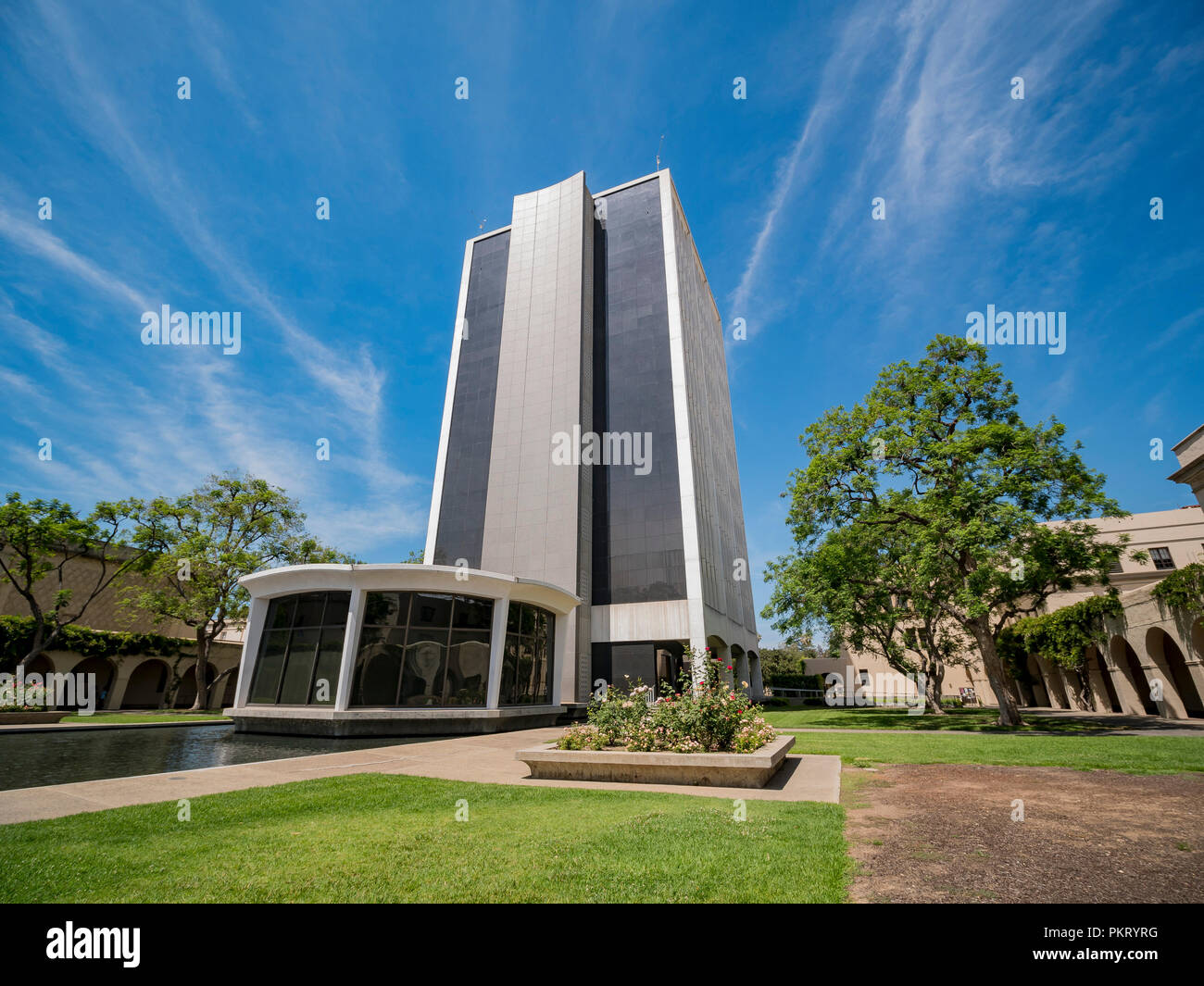 Los Angeles, JUL 21: Exterior view of the Millikan Library in Caltech on JUL 21, 2018 at Los Angeles, California Stock Photo