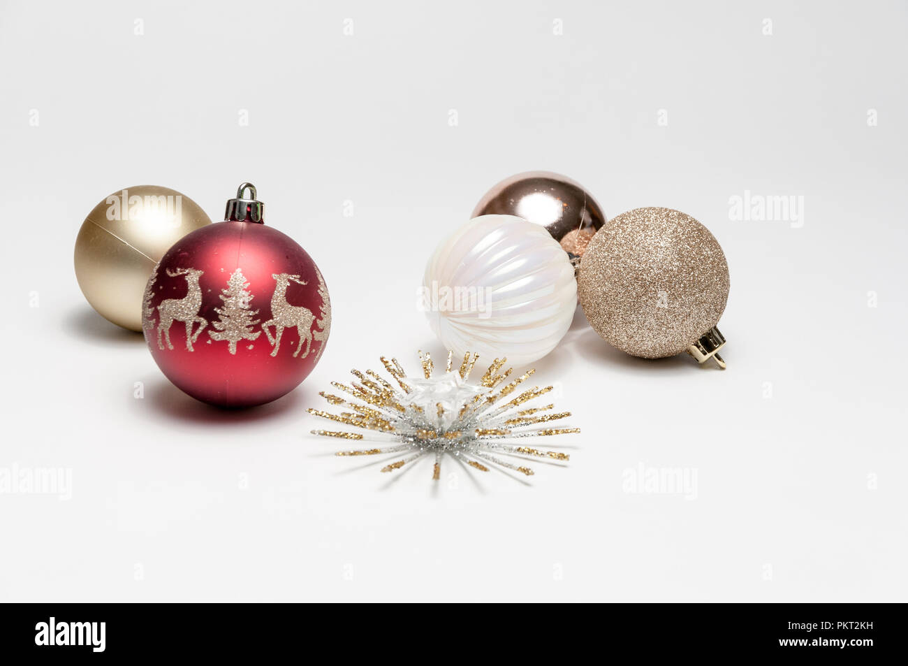 Various Christmas tree ornaments on a isolated white background Stock ...