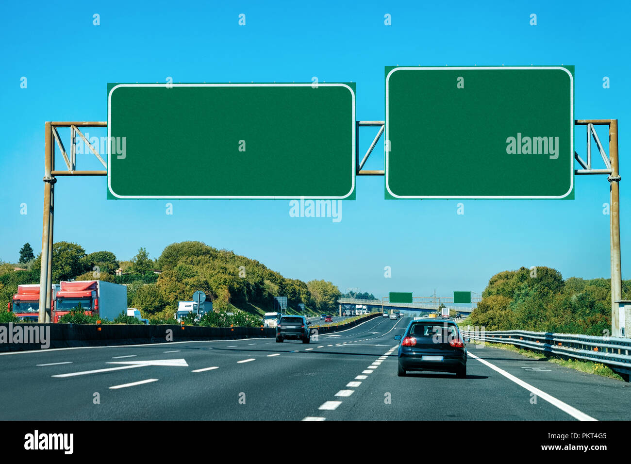 Car And Empty Green Traffic Signs On The Road In Italy Stock Photo Alamy