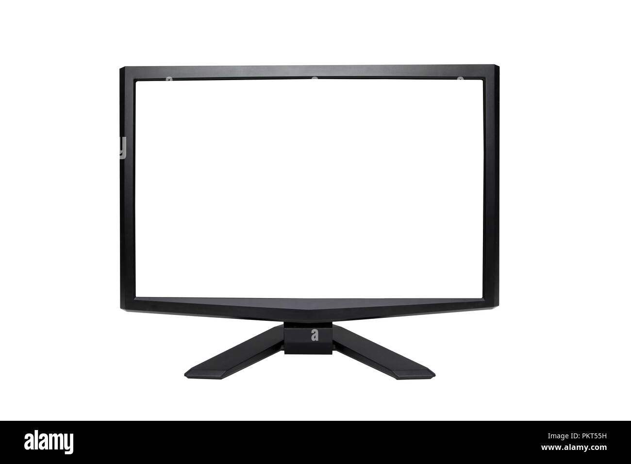 Black LCD computer or TV monitor with blank white screen isolated on