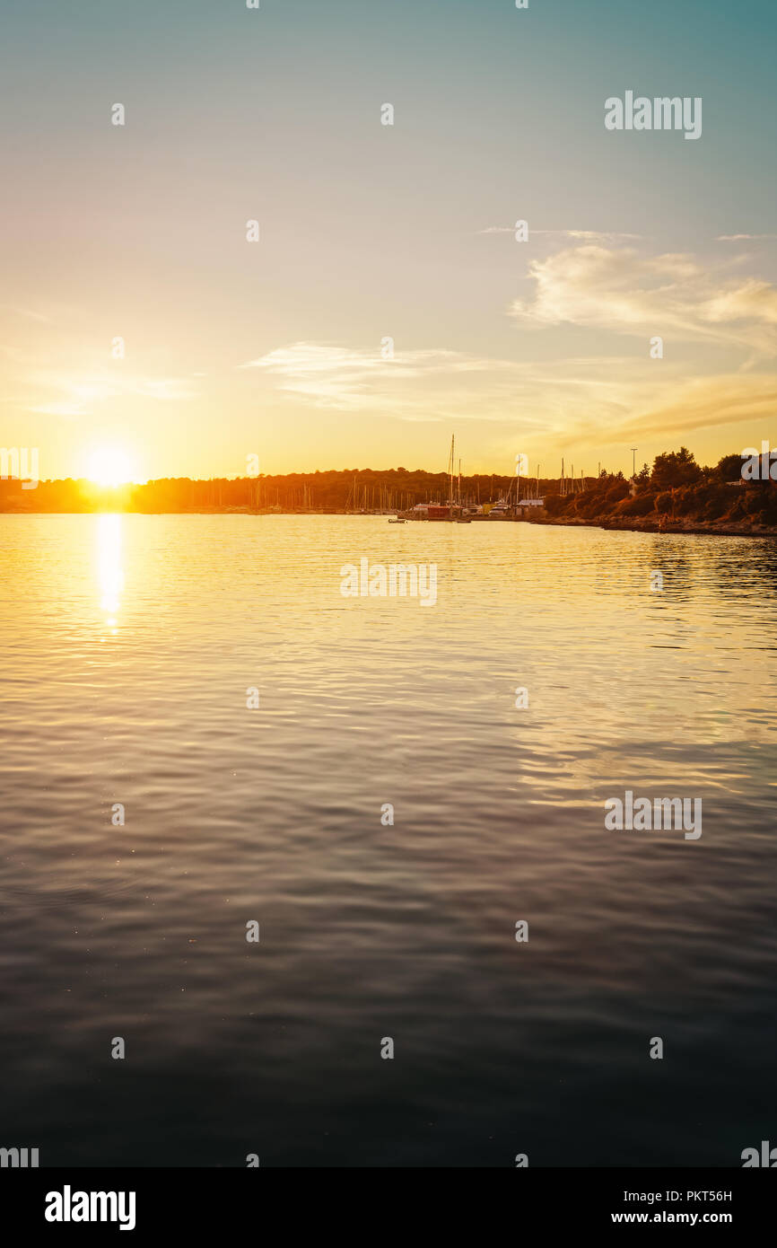 Sunset at Marina in Adriatic Sea, Pula, Croatia. Stock Photo