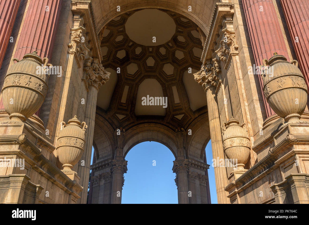 The Exterior And Interior Detail Of The Large White Dome Of The Palace Of Fine Arts Theatre In San Francisco Stock Photo