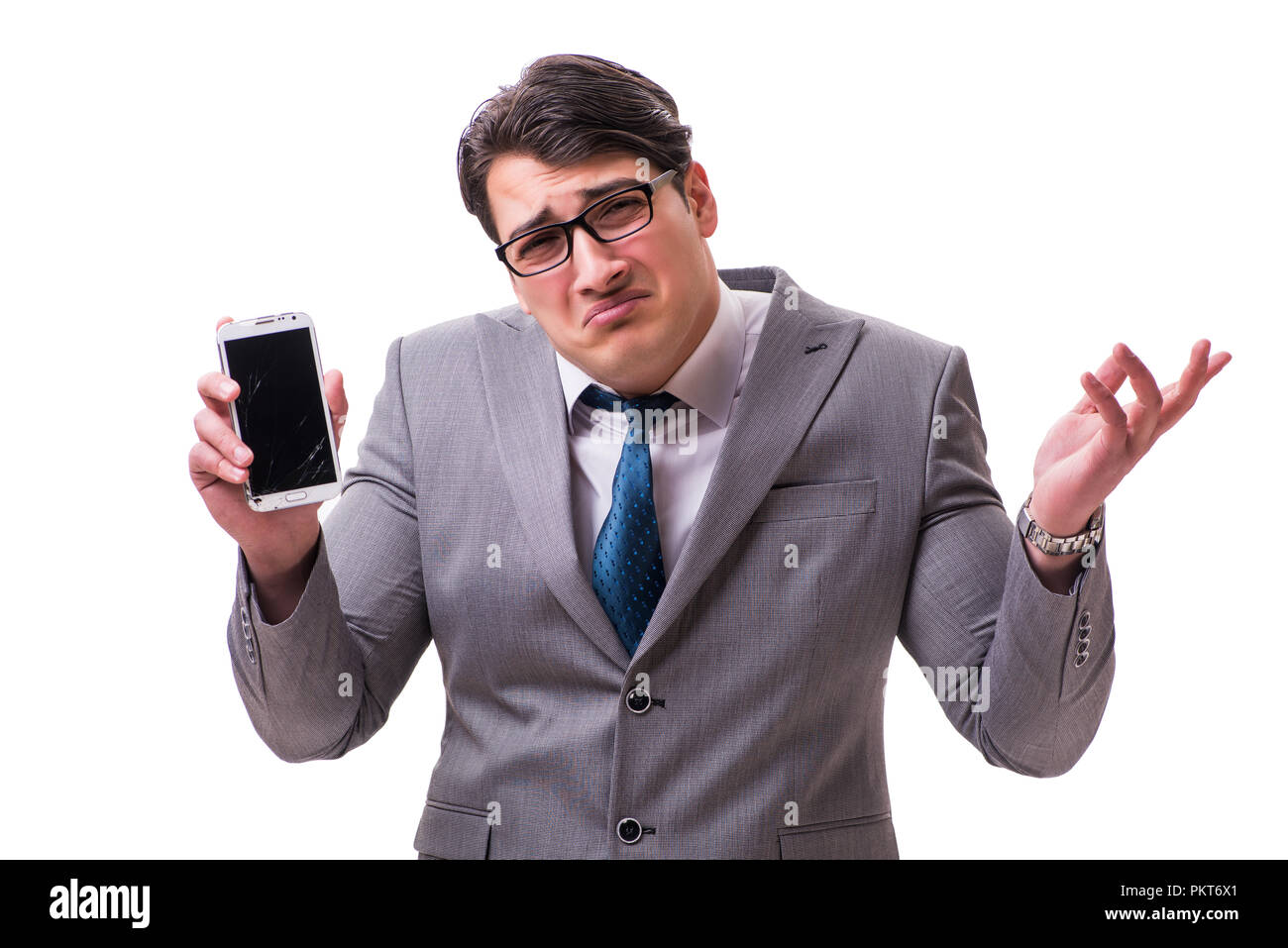 Businessman with mobile phone isolated on white Stock Photo
