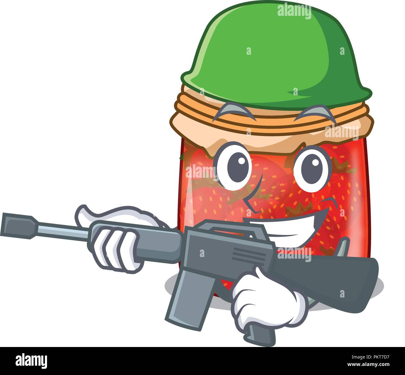 Army character homemade strawberry marmalade in the jar Stock Vector