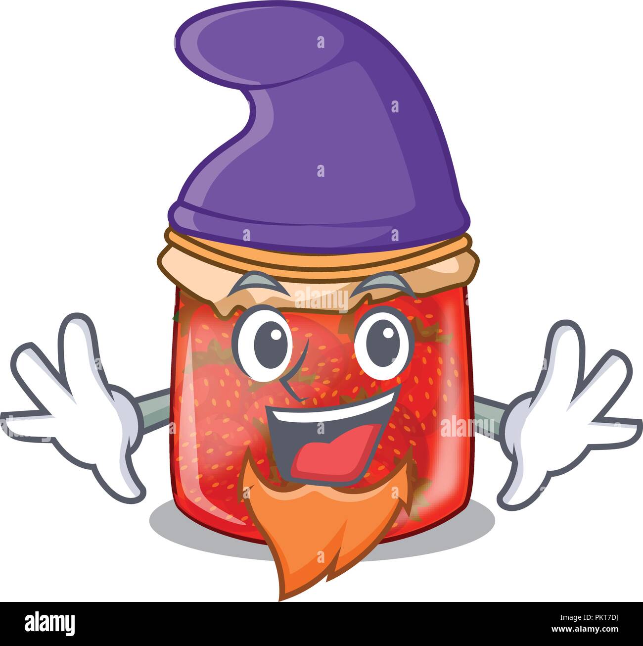 Elf character homemade strawberry marmalade in the jar Stock Vector