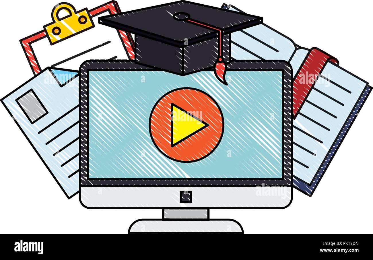 computer with elearning icons Stock Vector Image & Art - Alamy
