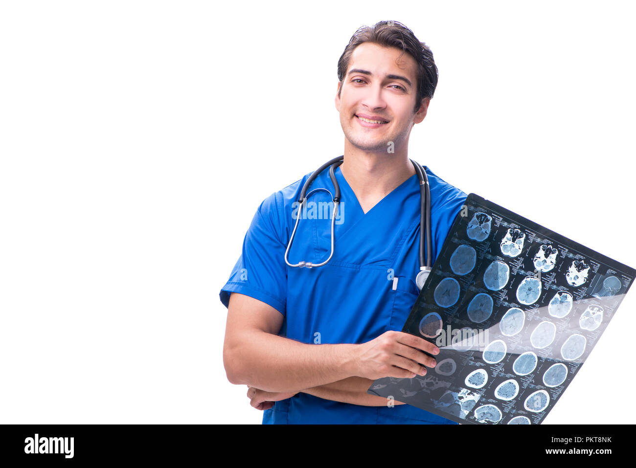 Radiologist doctor with x-ray image isolated on white Stock Photo - Alamy