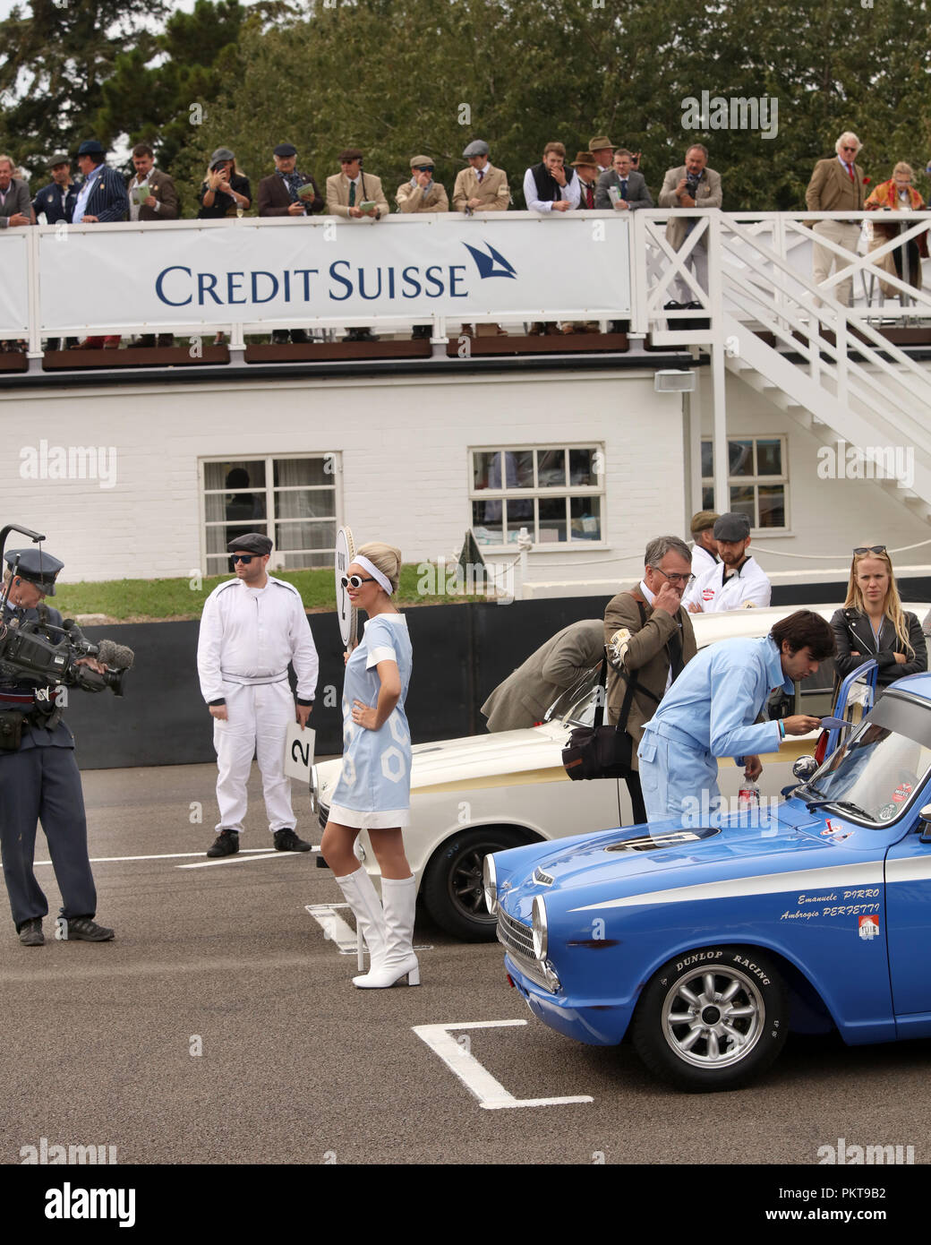 September 2018 - Classic mark 1 Ford Cortina on the start line grid at the Goodwood Revival weekend Stock Photo