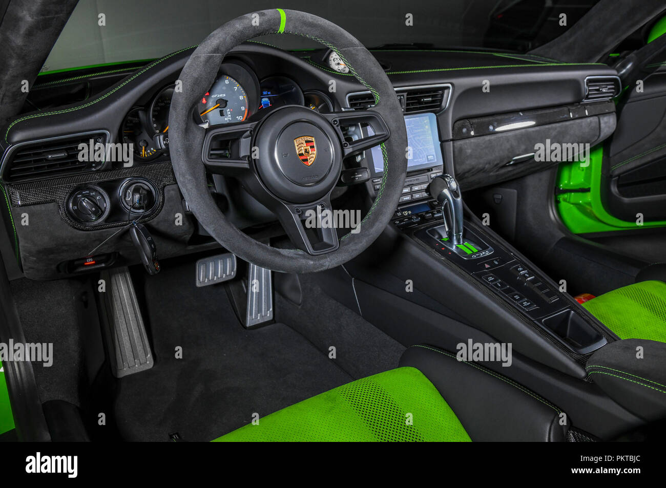Sept 15, 2018: 2019 Porsche 911 GT3 RS comes equipped with a 4.0 liter  boxer 6, 520 hp in lizard green Stock Photo - Alamy