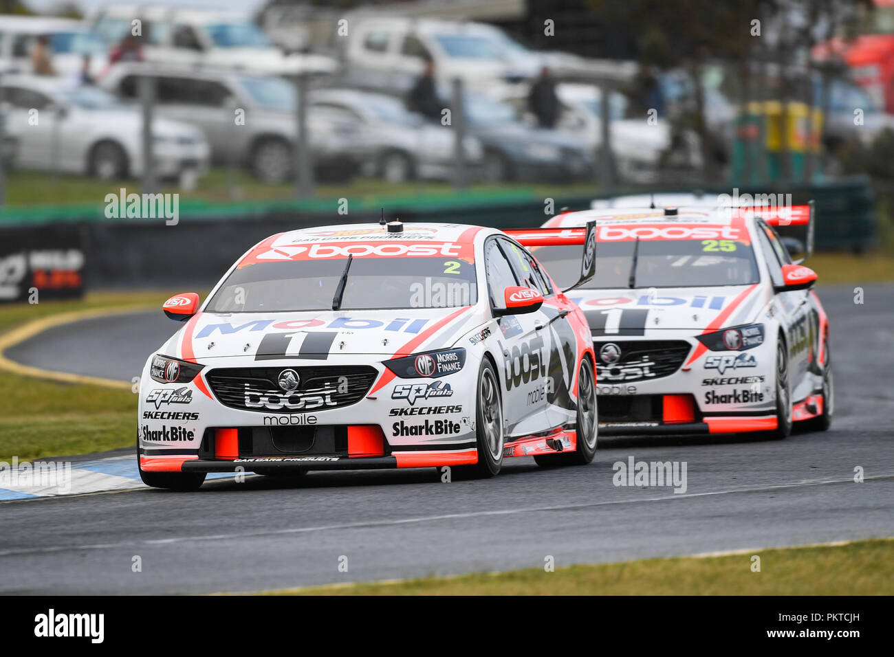 Sandown Raceway, Melbourne, Australia. 15th Sep, 2018. Rabble Club Sandown 500 Motor Racing; Scott Pye drives the Mobil 1 Boost Mobile Racing Holden Commodore ZB and James Courtney drives the Mobil 1 Boost Mobile Racing Holden Commodore ZB during practice for the Sandown 500 Credit: Action Plus Sports/17�Թ����� Live News Stock Photo