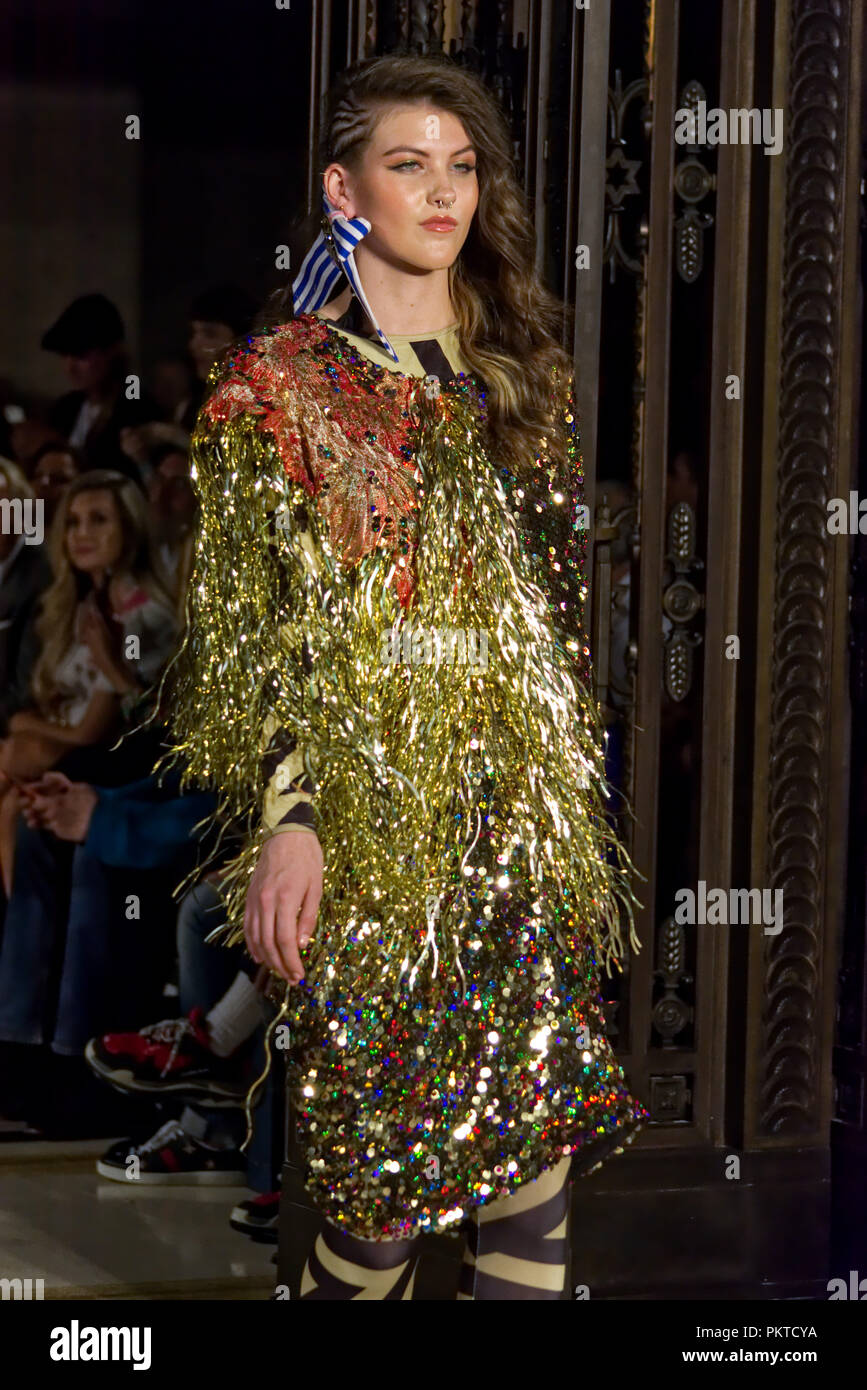 London, UK. 14 September 2018.  Ashley Isham by during Fashion Scout SS19. Credit: Marcin Libera Fashion Scout, the international showcase for fashion pioneers, is the UK's largest independent showcase for emerging and established design talent during London Fashion Week. Credit: Marcin Libera/Alamy Live News Stock Photo