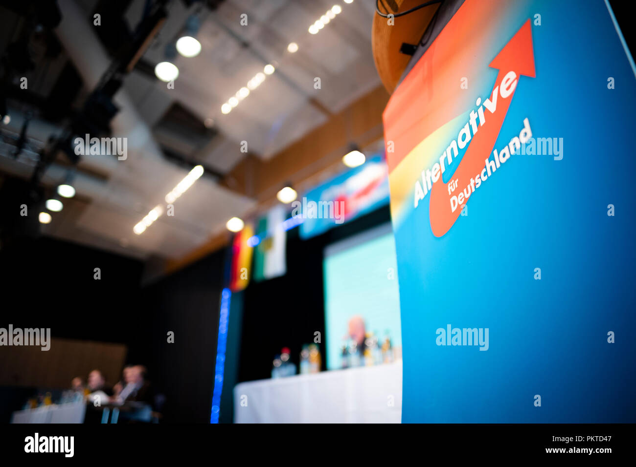 Markneukirchen, Saxony. 15th Sep, 2018. A look at the lectern at the state party conference of the AfD Saxony. Credit: Alexander Prautzsch/dpa/Alamy Live News Stock Photo